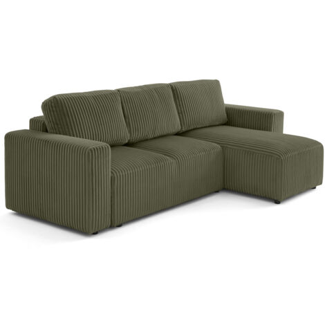 Livy - 4-sitzer ecksofa beidseitig montierbar schlaffunktion und bettkasten groß gerippter cord - grün