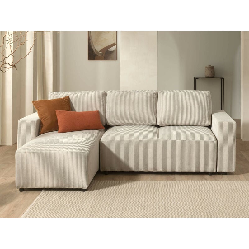 Lisa Design - Livy - canapé d'angle convertible et coffre - réversible - en velours côtelé - 4 places