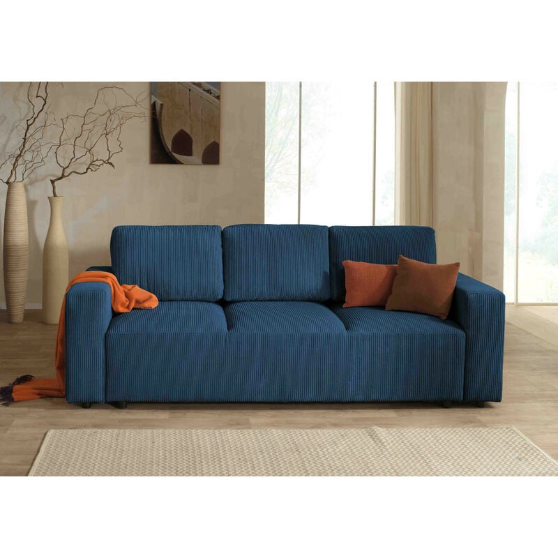 Lisa Design - Livy - canapé droit convertible - avec coffre - en velours côtelé - 3 places