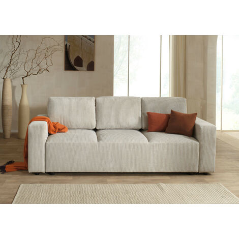 Livy - canapé droit convertible - avec coffre - en velours côtelé - 3 places - gris clair - Gris clair