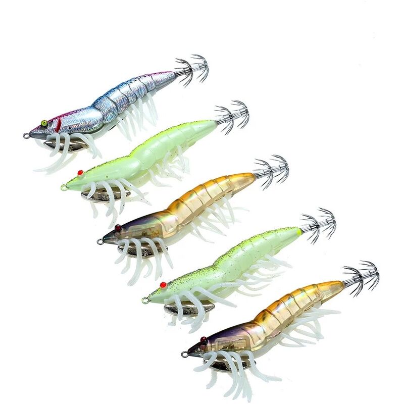 

12 cm / 21g senuelo de camaron de pesca noctilucente cebo de calamar de langostino conjunto de pesca artificial duro con anzuelo de calamares con