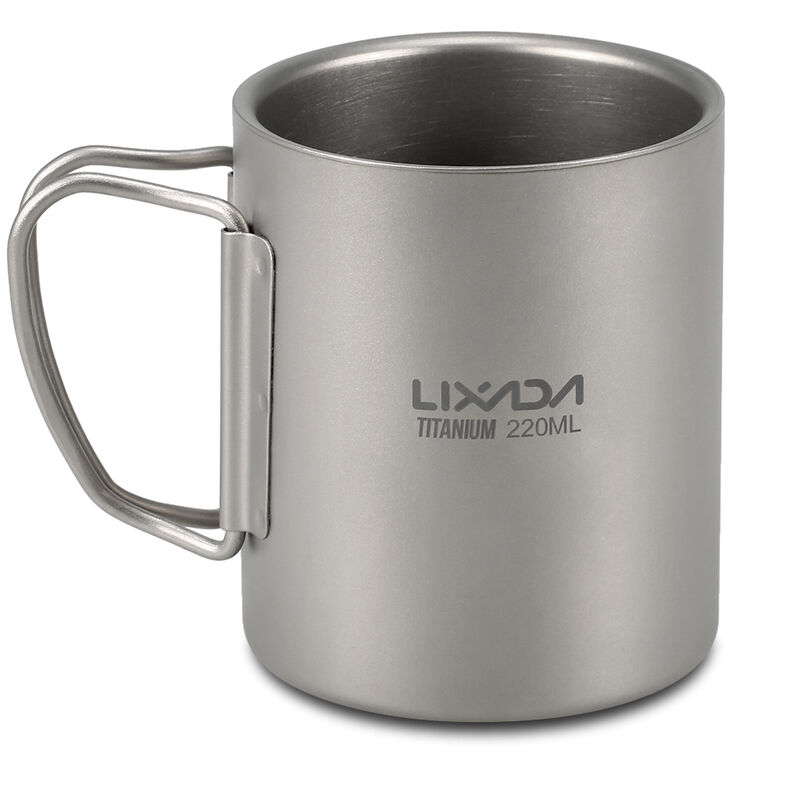 

220ml Taza de titanio de doble pared con agua, cafe, te, taza con asa plegable - Lixada