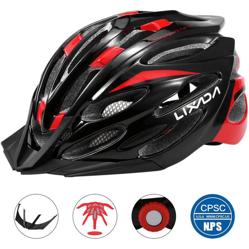 24 Vents Ultralight Integral-geformter EPS-Sport-Fahrradhelm mit Futterpolster Mountainbike Fahrrad Unisex verstellbarer Helm,Schwarz Rot - Schwarz