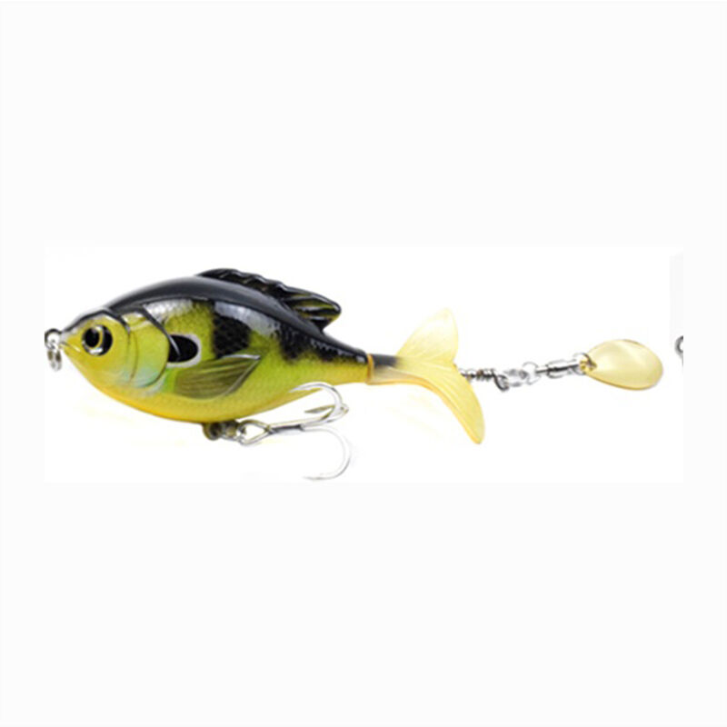 

3.7in / 0.60oz Topwater Wobbler Bait Pez dorado realista Crankbait artificial con cola giratoria Hard S Natacion Accion Senuelo de pesca Cola