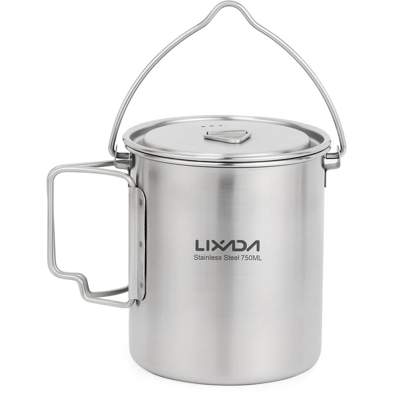 

750 ml olla de acero inoxidable taza de agua portatil con tapa y asa plegable para acampar al aire libre, cocinar, picnic - Lixada