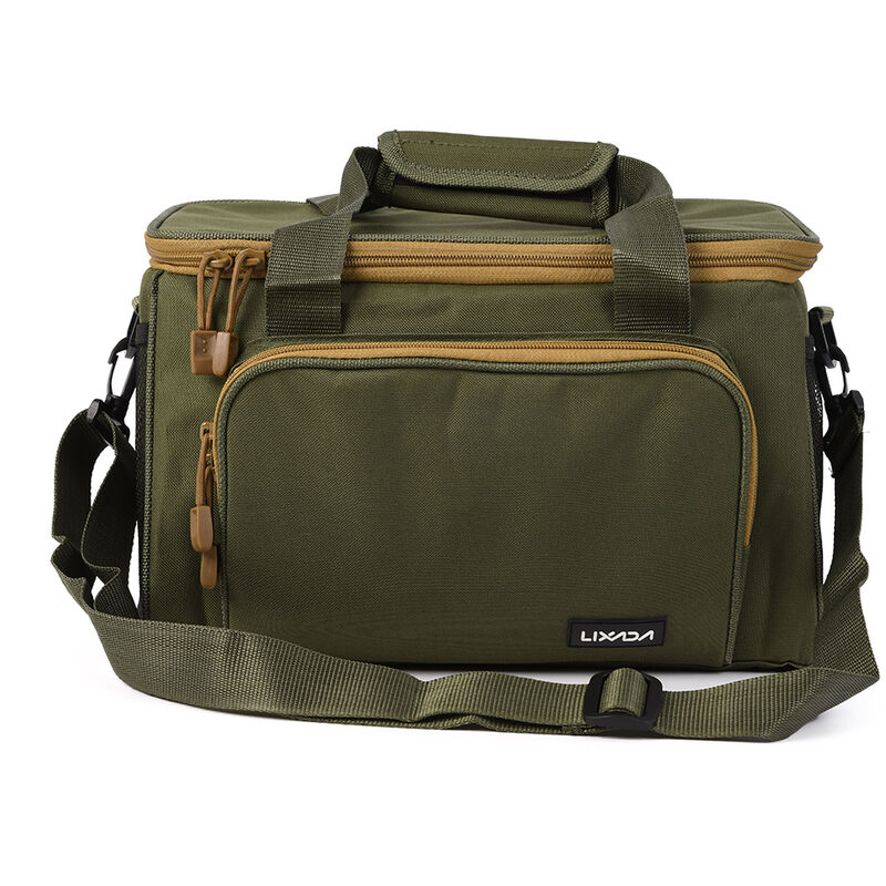 

bolso de hombro de lona multifuncional portatil para pesca, bolsa de aparejos de pesca, bolsa de carrete de senuelo de pesca, estuche, Ejercito verde