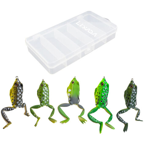 LIXADA - Kit de 5 senuelos de pesca de rana, senuelo de pesca bionico suave, cebo flotante de rana realista, cebo artificial con ganchos, aparejos de pesca, 2.2 in 0.5 oz / pc,Multicolor