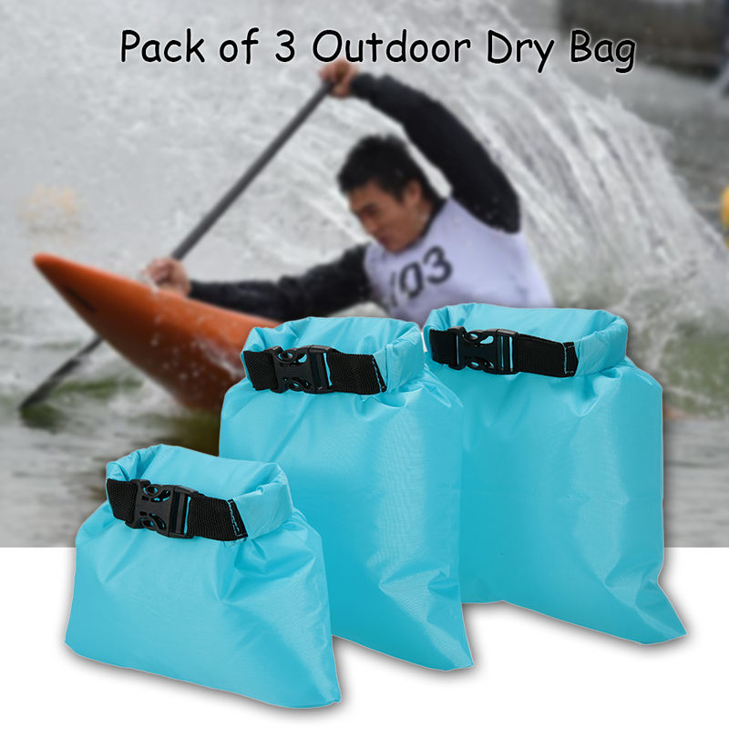 

Pack de 3, Bolsa de 1L + 2L + 3L seco a prueba de agua al aire libre portatil ultraligero seco Sacks campamento itinerante kayak, azul - Lixada