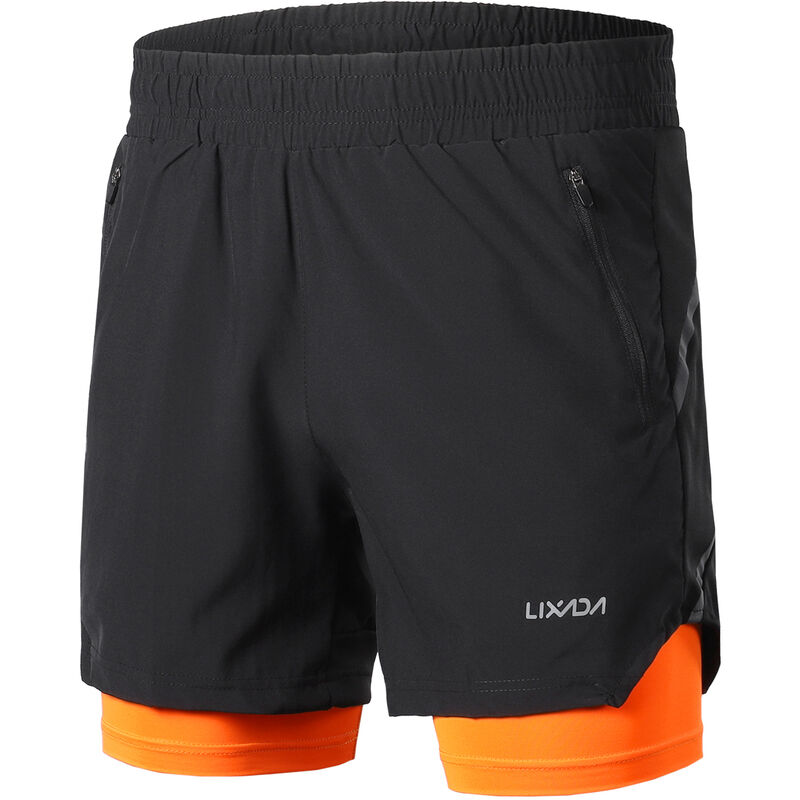 

pantalones cortos transpirables sueltos para hombre, pantalones cortos de fitness, con red interior,Negro y naranja, UE: S - Lixada