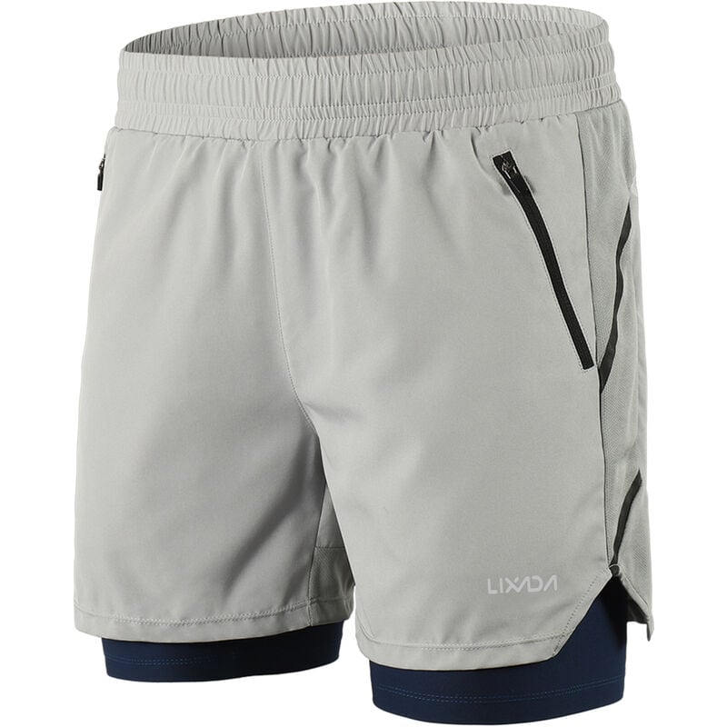 

pantalones cortos transpirables sueltos para hombre, pantalones cortos de fitness, con red interior,Gris, UE: S - Lixada
