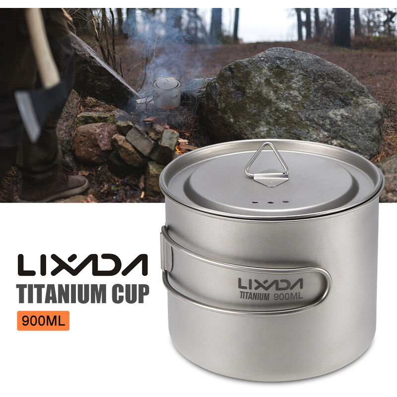 

titanio Copa Pot Ultraligero Copa portatil con tapa y asa plegable camping al aire libre Senderismo Pedestre, Copa, 900 Ml - Lixada