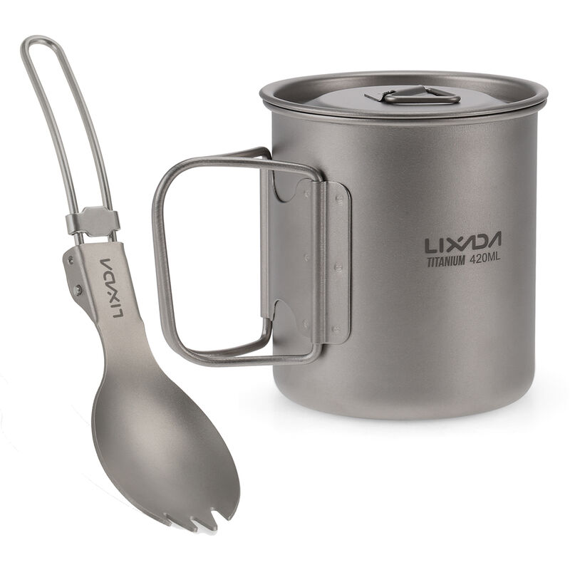 

de utensilios de cocina, 420 ml Copa de titanio con plegable Cena Spork Vajilla para que acampa yendo con mochila, 420ml - Lixada