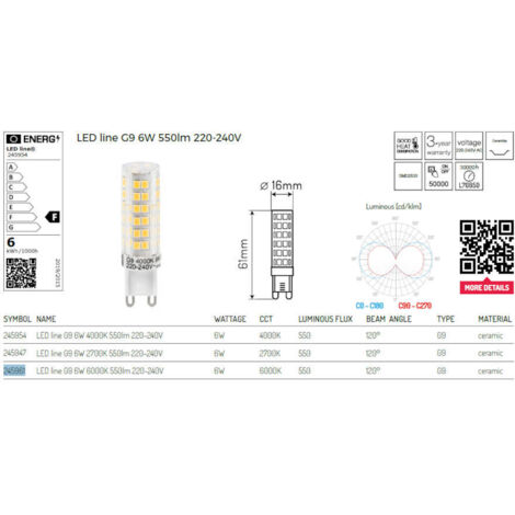 LL-G9-6W-CW-245961: LL-G9-6W-CW-245961: LED line® G9 SMD Lampe 230V kalt 6W NEU