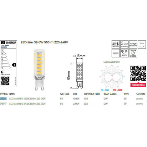 LL-G9-6W-NW-245954 : Lampe LED line® G9 SMD 230 V lumière du jour 6 W