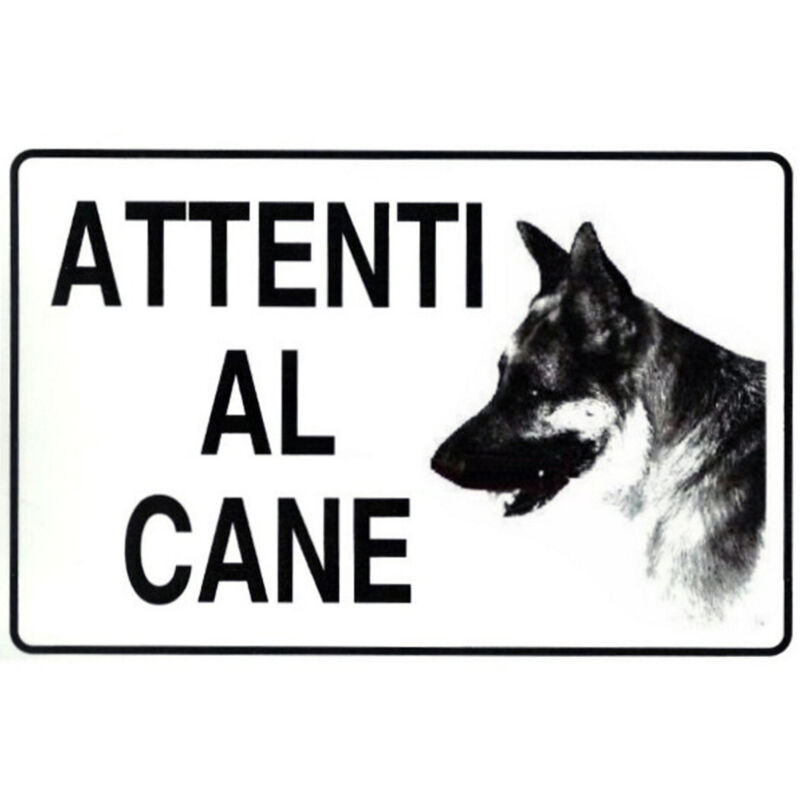 Trade Shop - Cartello Attenti Al Cane 20x30 Cm Pvc Rigido Adesivo Segnaletica Sicurezza -
