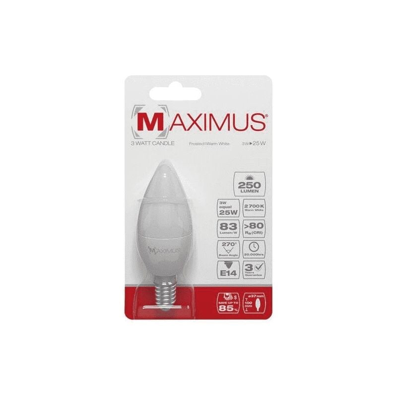 

Maximus - Bombilla LED Flame de 3w, E14, 250 lúmenes, 2700K