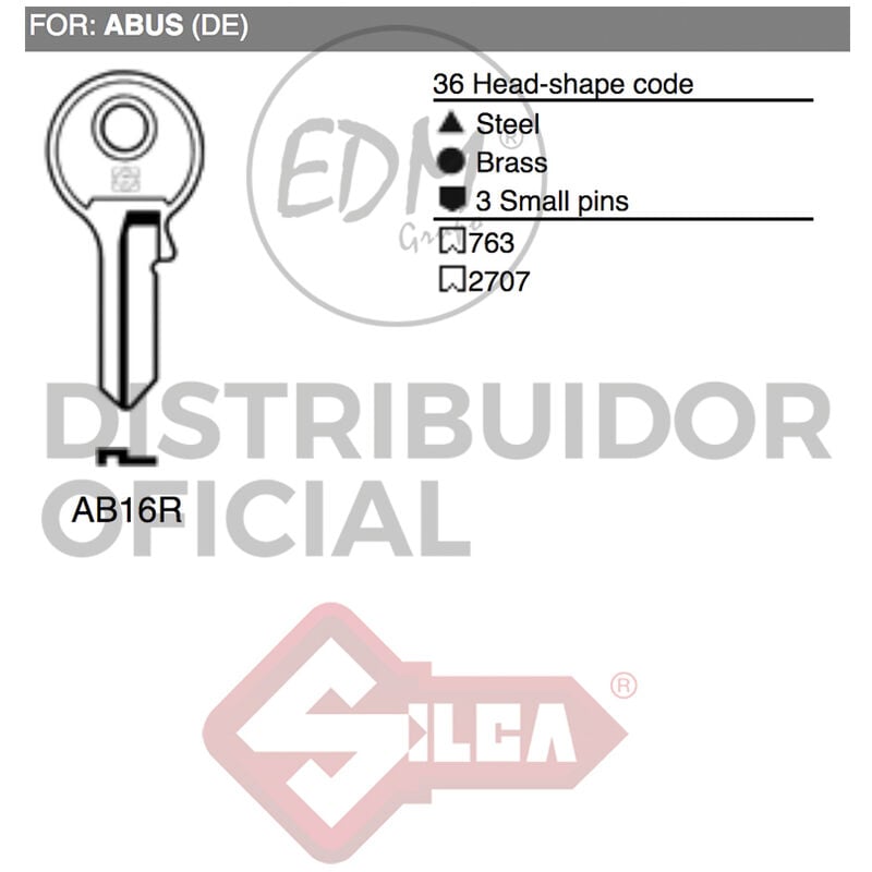 Silca - E3/12437 llave acero AB16R abus