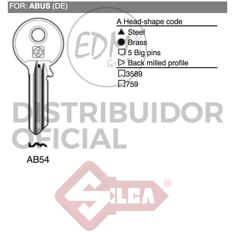 Silca - E3/12253 llave acero AB54 abus