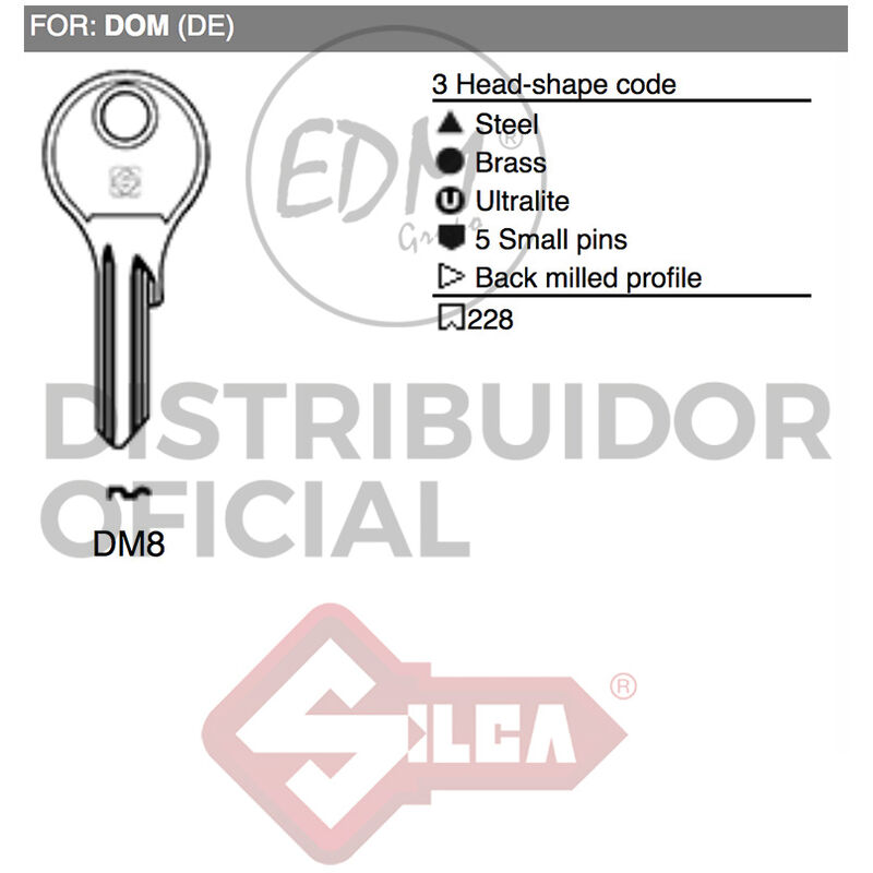 Silca - E3/12010 llave acero DM8 dom