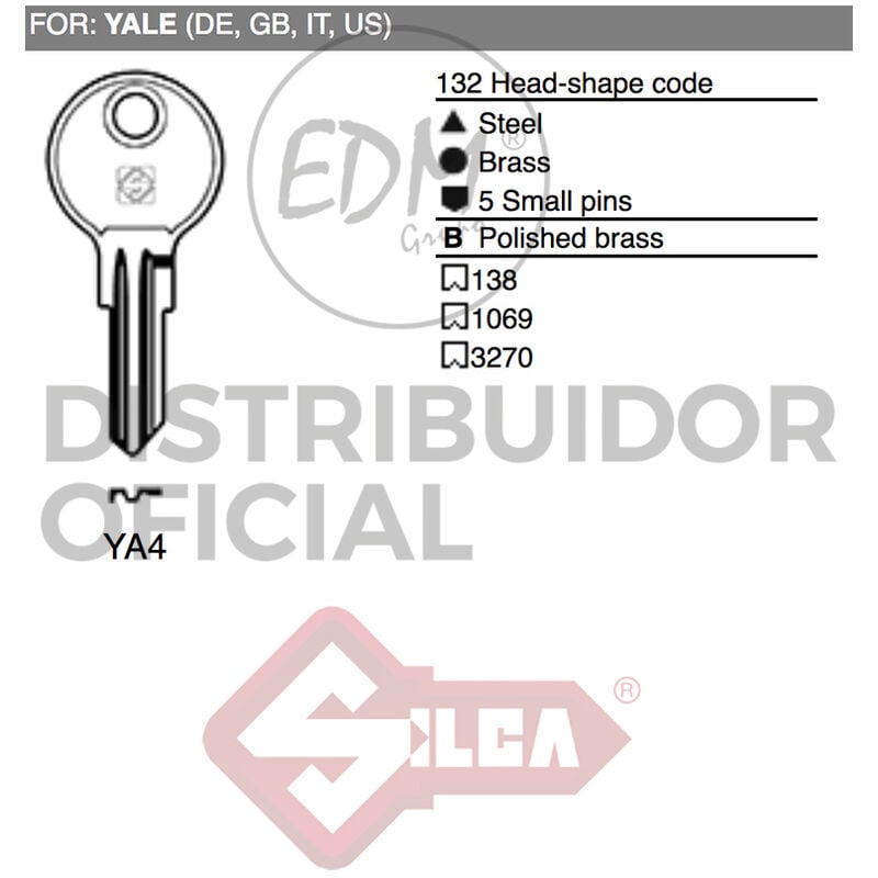 Silca - E3/12155 llave acero YA4 yale