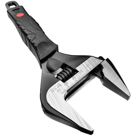 Llave ajustable de 200 mm, llave para lavabo de mordaza ancha con acabado oxidado negro, fabricada en acero Cr-V, graduada en unidades SAE y métricas, mango ergonómico