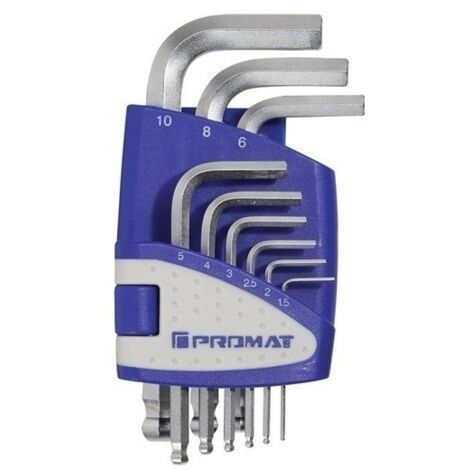 Llave Allen Hexag. 1,5-10Mm Corta Bola Croma Pet 9Pz Promat