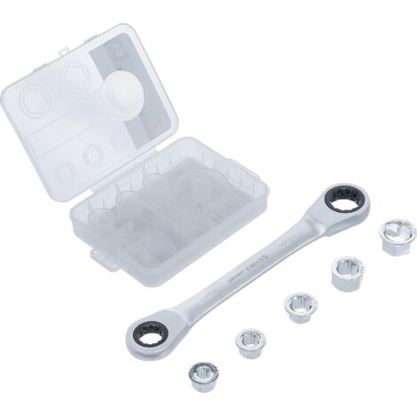 Llave combinada con carraca con juego de adaptadores  8 - 19 mm  6 piezas