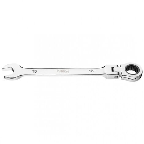 Llave de boca fija con articulación y carraca de 15 x 220 mm