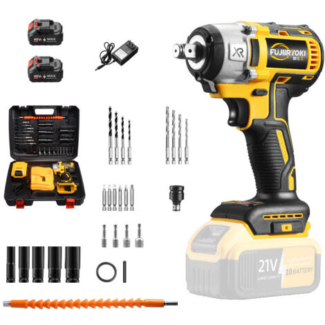 Llave de impacto de 21 V - Llave de impacto inalámbrica sin escobillas, atornillador de impacto de 300 Nm, pernos de rueda, kit de accesorios de 29 piezas (2 baterías)