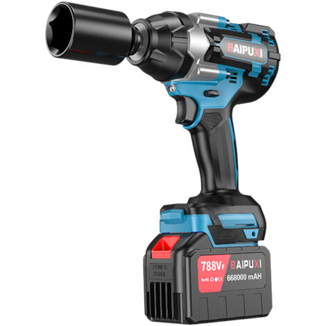 Llave de impacto inalámbrica sin escobillas de 21 V y 4000 mAh, 800 Nm, 3000 rpm, incluye 4 vasos de impacto y 12 accesorios de perforación (una batería)