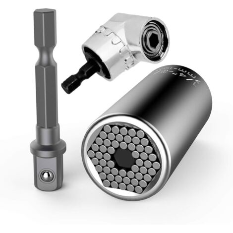 Llave de tubo Llave universal Tuerca universal Llave de tubo universal Herramientas manuales multifunción 7-19 mm con adaptador de destornillador de 105° Adaptador de fijación Herramientas de reparaci