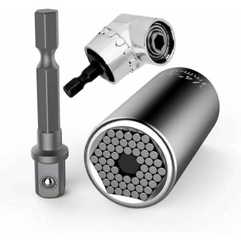 Llave de tubo Llave universal Tuerca universal Llave de tubo universal Herramientas manuales multifunción 7-19 mm con adaptador de destornillador de 105° Adaptador de fijación Herramientas de reparaci