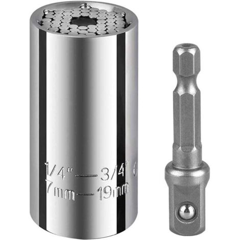 Llave de tubo universal KZQ, llave universal, vaso universal (7 mm – 19 mm, 1/4" – 3/4"), herramientas manuales multifuncionales y de mantenimiento, fácil de aflojar tuercas y ganchos
