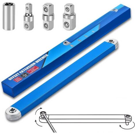 Llave de vaso con extensión angular, llave de carraca, extensión de carraca, con adaptadores de accionamiento cuadrado de 1/2", 1/4" y 3/8", vaso de accionamiento, llave de carraca para espacios reduc
