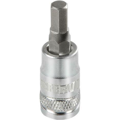 LLAVE DE VASO CON INSERTO HEX, LONGITUD 37 mm, CON CUADRADILLO DE 1/4", FABRICADA EN ACERO CR-V, MICRO CROMADA
