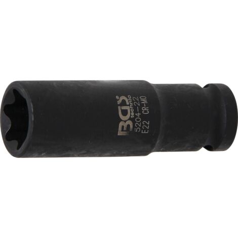 Llave de vaso de impacto E-Torx, larga  entrada 12,5 mm (1/2")  E22
