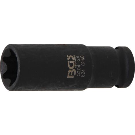 Llave de vaso de impacto E-Torx, larga  entrada 12,5 mm (1/2")  E24