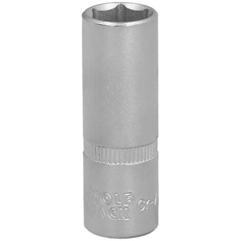 Llave de vaso hexagonal larga 1/4" 12 mm de aristas redondas fabricada en acero al cromo vanadio