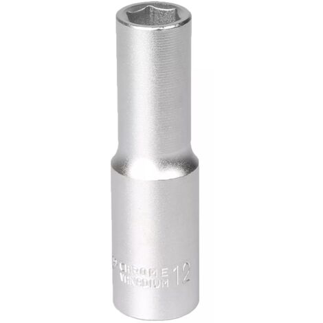 Llave de vaso larga de 1/2 pulgada, 6 ángulos, 12 mm, acero cromado CRV