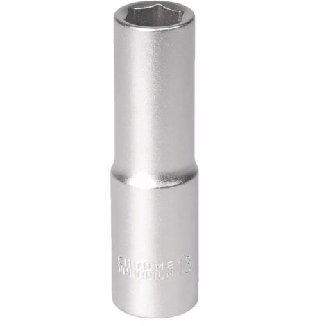 Llave de vaso larga de 1/2 pulgada, 6 ángulos, 13 mm, acero cromado CRV