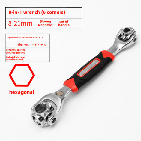 Llave de vaso multifunción ocho en uno, llave eléctrica multifunción universal, llave rotativa multicabezal universal, llave con forma de hueso (llave 8 en 1 con mango de manguito 8-21)