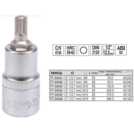 LLAVE DE VÁSTAGO YATO SPLINE 12 M14x 55 mm