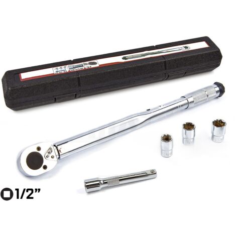 LLAVE DINAMOMETRICA 1/2" 13.6 a 203.5 Nm con alargador 1/2 y vasos 17, 19 y 21 mm