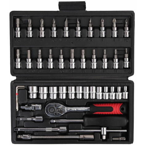 Llave dinamométrica FOREHILL de 1/4", llave dinamométrica totalmente ajustable con cabezal de carraca (5-25 Nm) y juego de herramientas manuales de 46 piezas, juego de llaves pequeñas, estuche para ca
