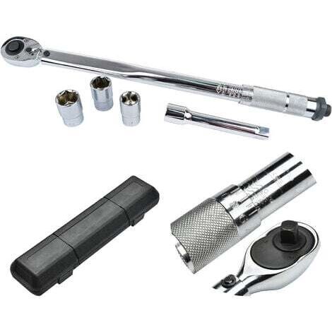 Llave dinamométrica giratoria de 1/2" con 3 puntas de 17-19-21 mm, 28-210 nm y caja