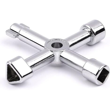 Llave multiusos de 4 vías, llave de bolsillo eléctrica para tanque de agua, gas, armario, alacena (plateada)
