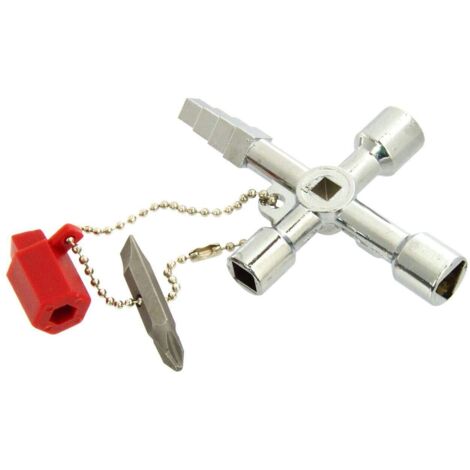 Llave multiusos para armarios Geko G10049, herramienta 4 vías, ideal para abrir diferentes tipos de cerraduras de armarios, color plateado.