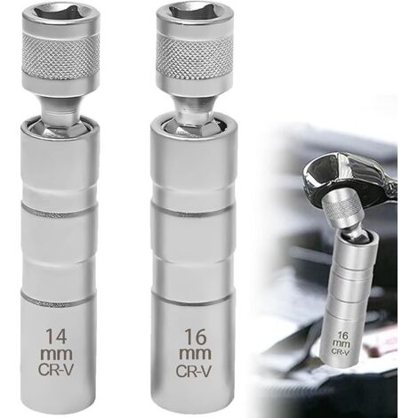 Llave para bujías de 14 mm y 16 mm, 2 unidades, imán, universal, flexible, juego de llaves para bujías, herramientas para quitar bujías (14 mm + 16 mm)