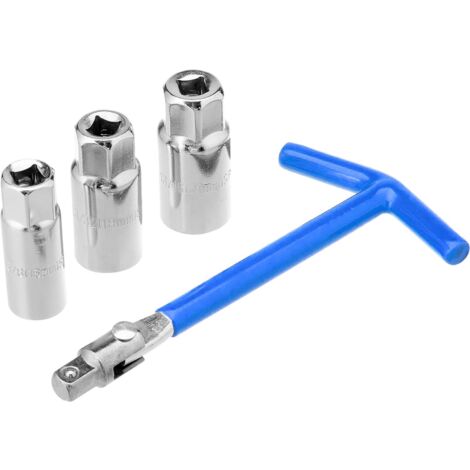 Llave Para Bujias En T Articulada con 3 vasos 16, 18 y 21 mm