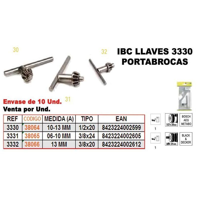 

ibc 3-331 llave portabrocas 3-8x24 6-10mm - Mibricotienda